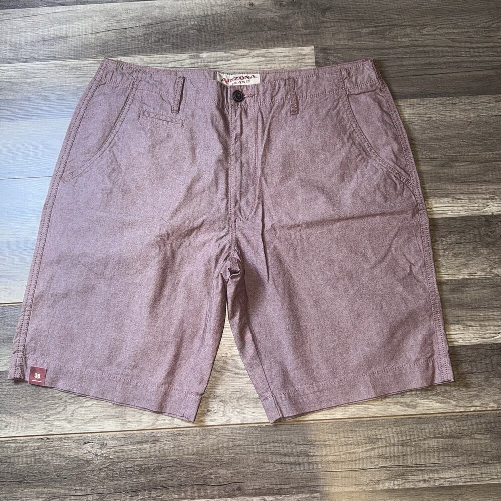 Arizona Jeans Co Men’s Shorts Size 36 Red Chambray Cotton Flat Front Casual NWT